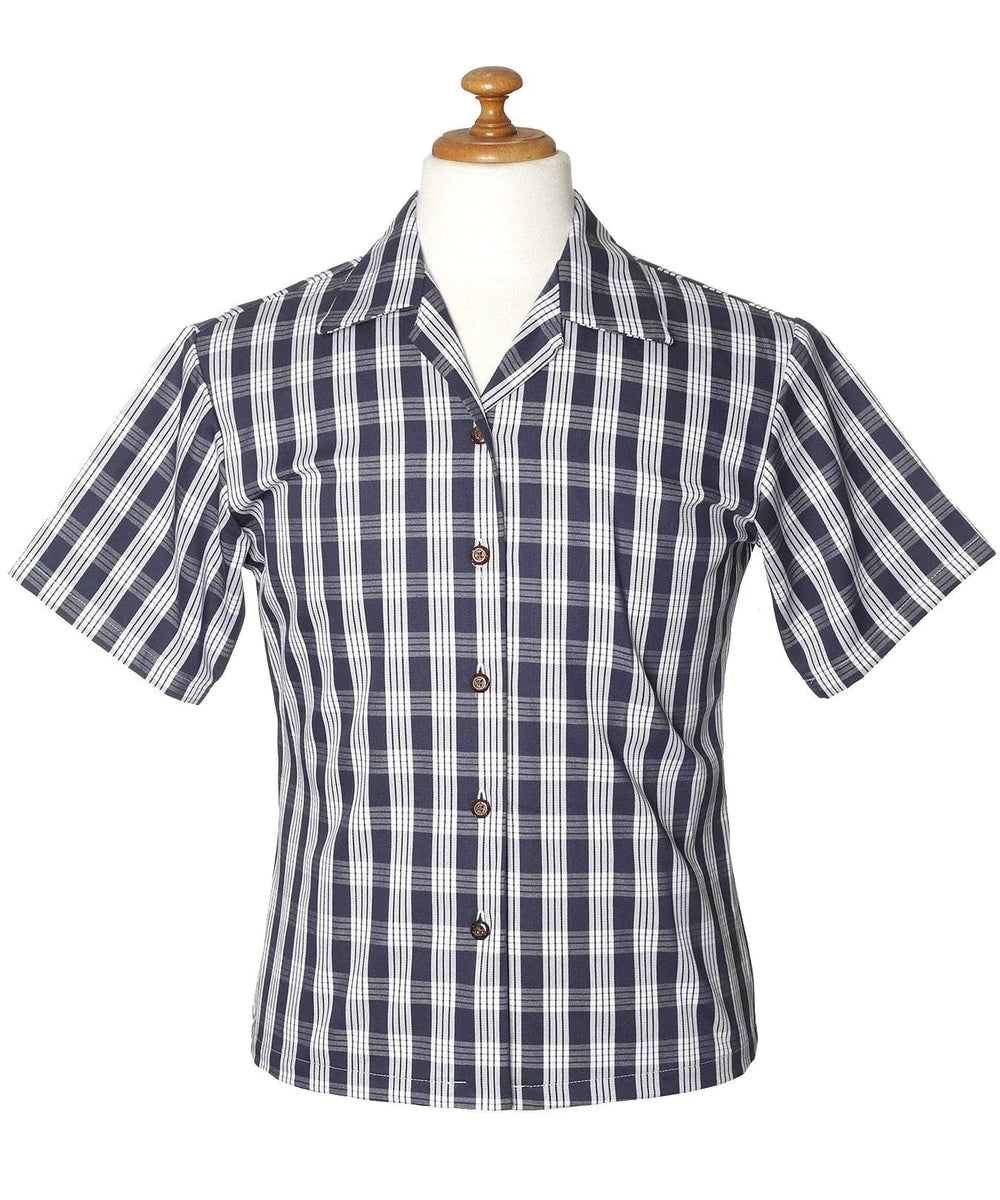 Navy short Sleeves Woman Palaka Shirt| Aloha Shirts Club