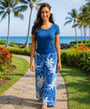 Cotton Plumeria Pants with Side Pockets Blue