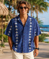 Palms Cotton Hawaiian Shirt for Men Navy