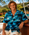 Paradise Sunset Cotton Aloha Shirt Turquoise