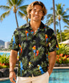 Parrots Cotton Men's Hawaiian Shirt Black