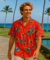 Parrots Men's Cotton Aloha Shirt Red
