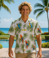 Parrots Cotton Men's Hawaiian Shirt White