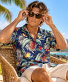 Pericos Parrot Short Sleeves Navy Cotton Aloha Shirt