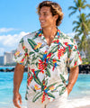Pericos Parrot Short Sleeves Cotton White Aloha Shirt
