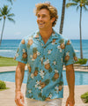 Lanai Pineapples Open Collar Men Aloha Shirt Light Blue