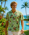 Lanai Pineapples Open Collar Men Aloha Shirt Light Green