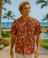 Lanai Pineapples Open Collar Men Aloha Shirt Rust