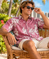 Burgundy Ukuleles Button Up Collar Aloha Dress Shirt