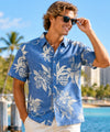 Royal Blue Ukuleles Button Up Collar Aloha Dress Shirt