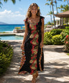 Pineapple Flutter Sleeve Long Maxi Empire Dress Black
