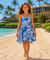 Girls Pineapples Scarf Hem Rayon Dress Blue