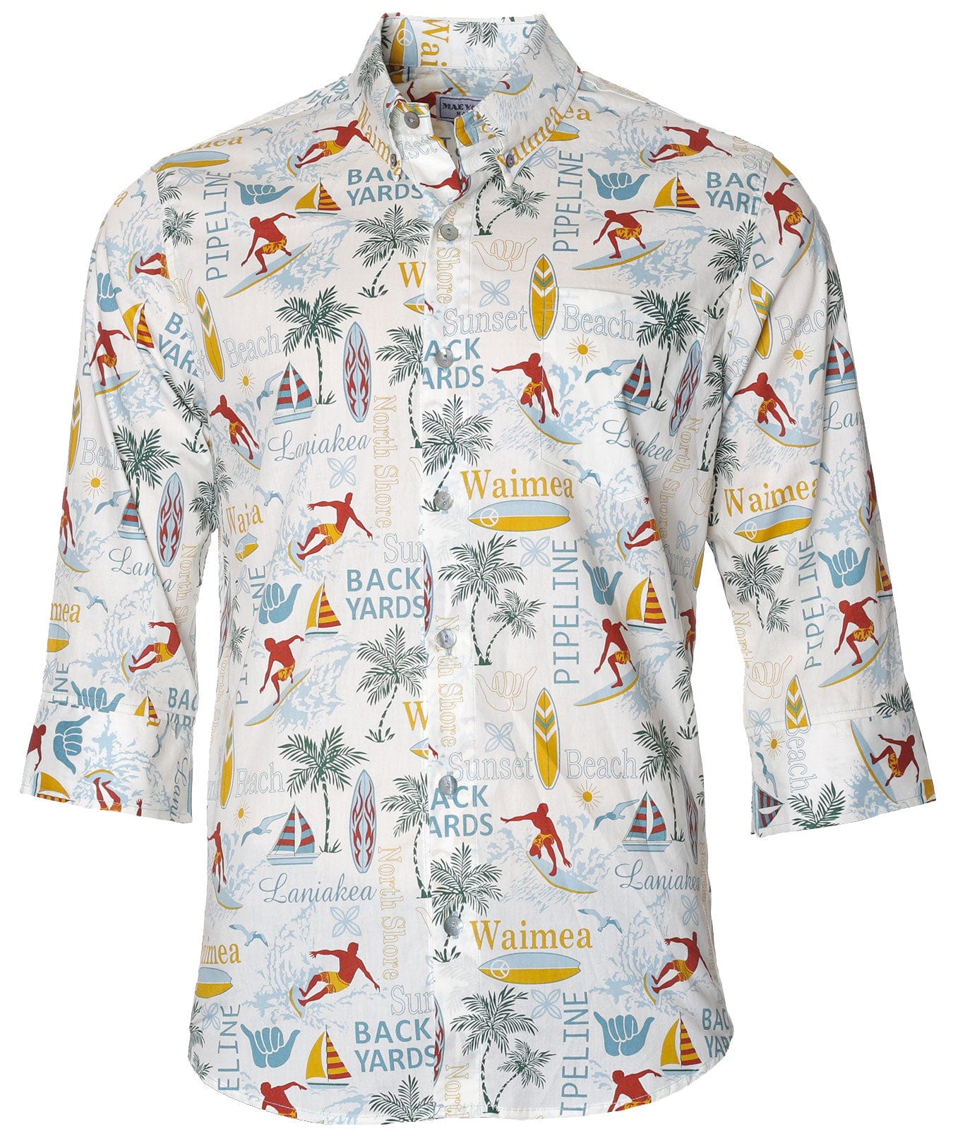 3/4 Sleeves Surf Slim Fit Cotton Aloha Shirt