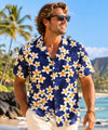 Plumeria Men's Cotton Aloha Shirt Navy Blue