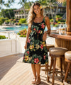 Plumeria Short Adjustable Waist Hawaiian Dress Black