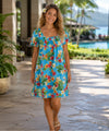 Plumeria Fantasia Pull Over Short Muumuu Dress Sky Blue