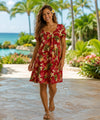 Plumeria Fantasia Pull Over Short Muumuu Dress Red