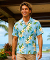Short Sleeves Light Sky Blue Plumeria Aloha Shirt Light Sky Blue