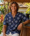 Rayon Plus Size Seashells Men's Aloha Shirts Navy