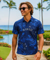 Tribal Wrinkle-Free Polo Aloha Hawaiian Shirt Navy