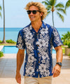 Ilima Panel Poly Cotton Hawaiian Shirt Navy