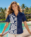 Prince Kuhio Side Band Women's Camp Hawaiian Shirt White