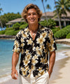Pualoalo Tropical Open Collar Aloha Shirt Black