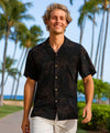 Bamboo Open Collar Rayon Men's Aloha Shirt Black