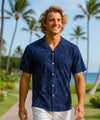 Bamboo Open Collar Rayon Men's Aloha Shirt Navy