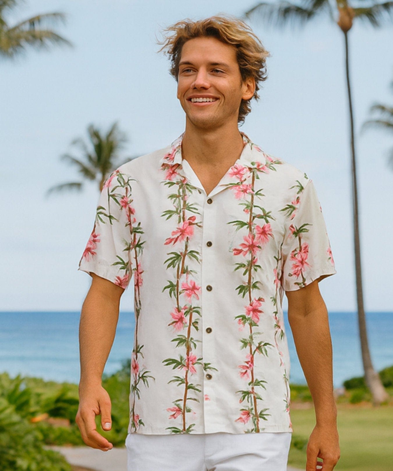 Bamboo Hawaiian Aloha Shirt White