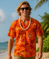 Resort Moonlight Scenic Rayon Aloha Shirt Orange