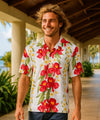 Orchid Plumeria Panel Rayon Aloha Shirt White