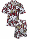 Red Vintage Surfboard Men Aloha Shirt and Short Cabana Set