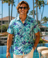 Short Sleeves Hawaiian Resort Cotton Men's Shirt Navy