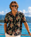 Kieli Short Sleeves Men's Rayon Black Aloha Leis Shirt
