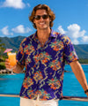 Kieli Short Sleeves Men's Rayon Purple Aloha Leis Shirt