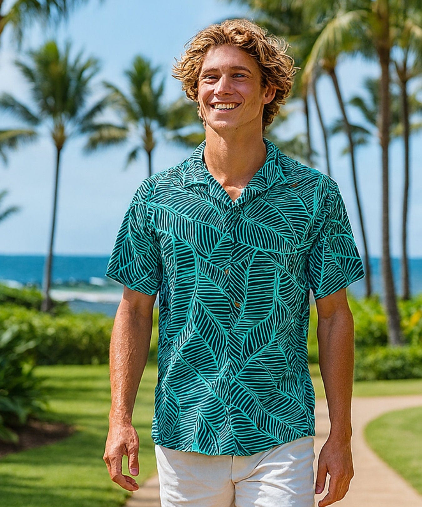 Banana Leaves Rayon Men's Aloha Shirt Green