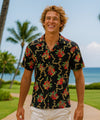 Kieli Short Sleeves Men's Rayon Aloha Leis Shirt Black