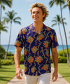 Kieli Short Sleeves Men's Rayon Aloha Leis Shirt Purple