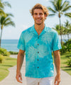 Short Sleeves Island Reef Aloha Rayon Shirt Turquoise