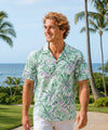 Rayon Hawaiian Aloha Watercolors Palms Shirt Green