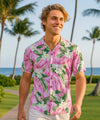Makiki Forest Hawaiian Rayon Shirt Pink
