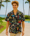 Route 66 Open Collar Men's Aloha Shirt Black