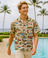 Route 66 Open Collar Men's Aloha Shirt Khaki