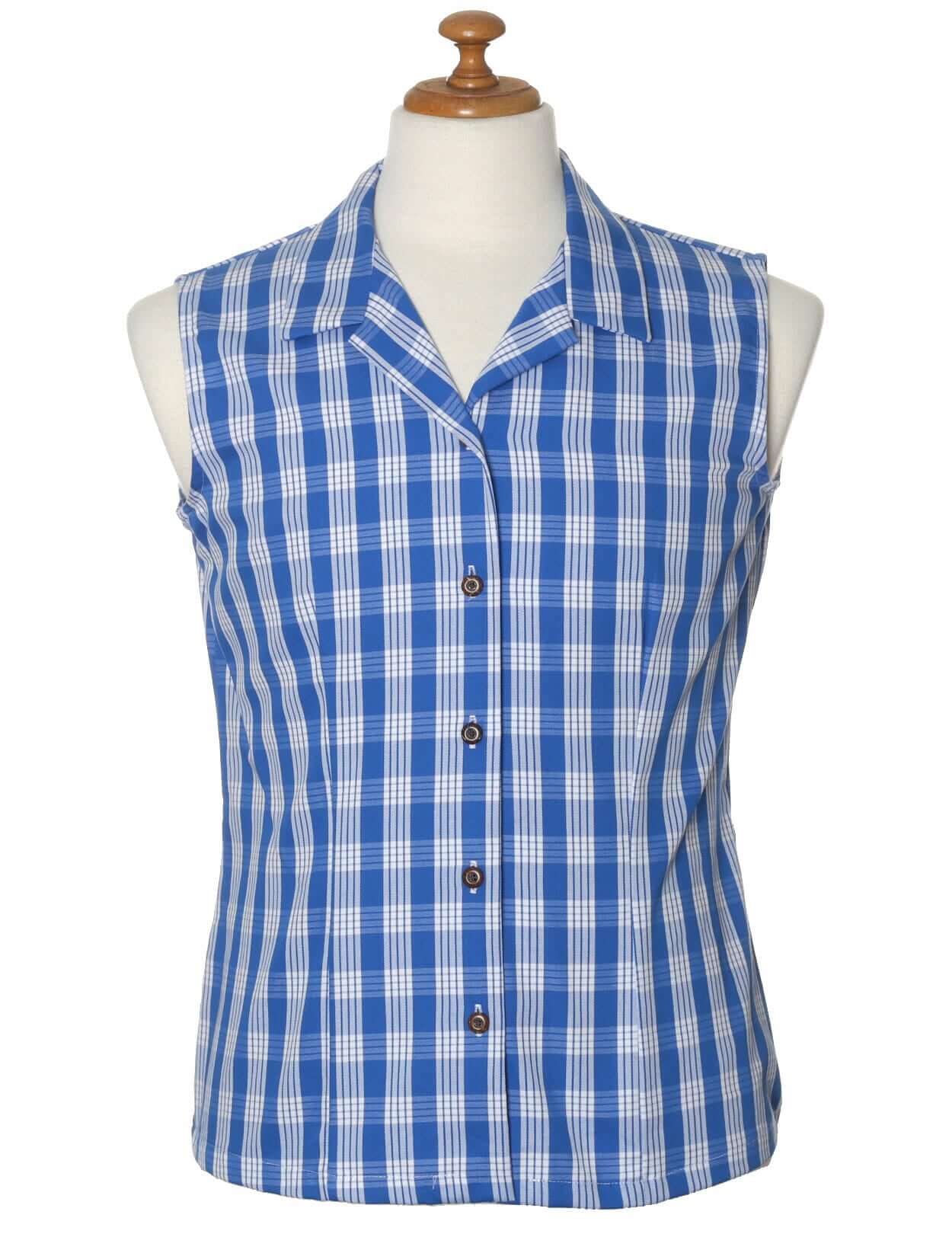 Royal Blue Palaka Women Top Sleeveless Shirt