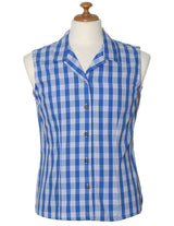 Royal Blue Palaka Women Top Sleeveless Shirt