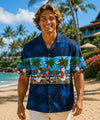 Short Sleeves Santa at the Beach Hawaiian Shirt Navy