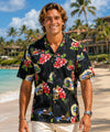 Santa Riding Woody Aloha Men's Shirt Black