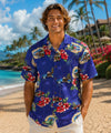 Santa Riding Woody Aloha Men's Shirt Royal Blue