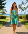 Aolani V-Neckline Short Hawaiian Dress Aqua